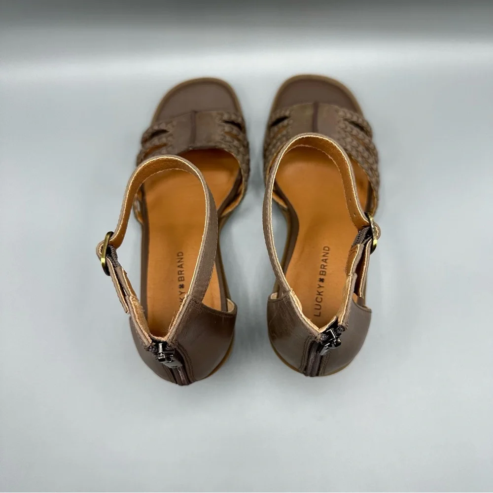 Lucky Brand Leather Ankle Strap Heeled Sandal Women’s Size 9M Brown